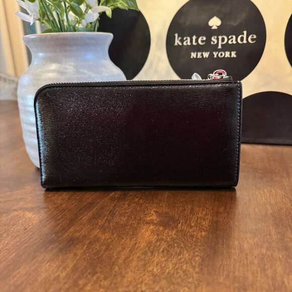 Kate Spade Whiskers Saffiano Leather Zip Around Continental Wallet White Cat Bow - Picture 3 of 7